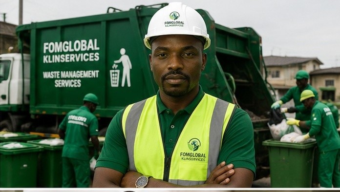 FOMGLOBAL waste management staff with collection truck